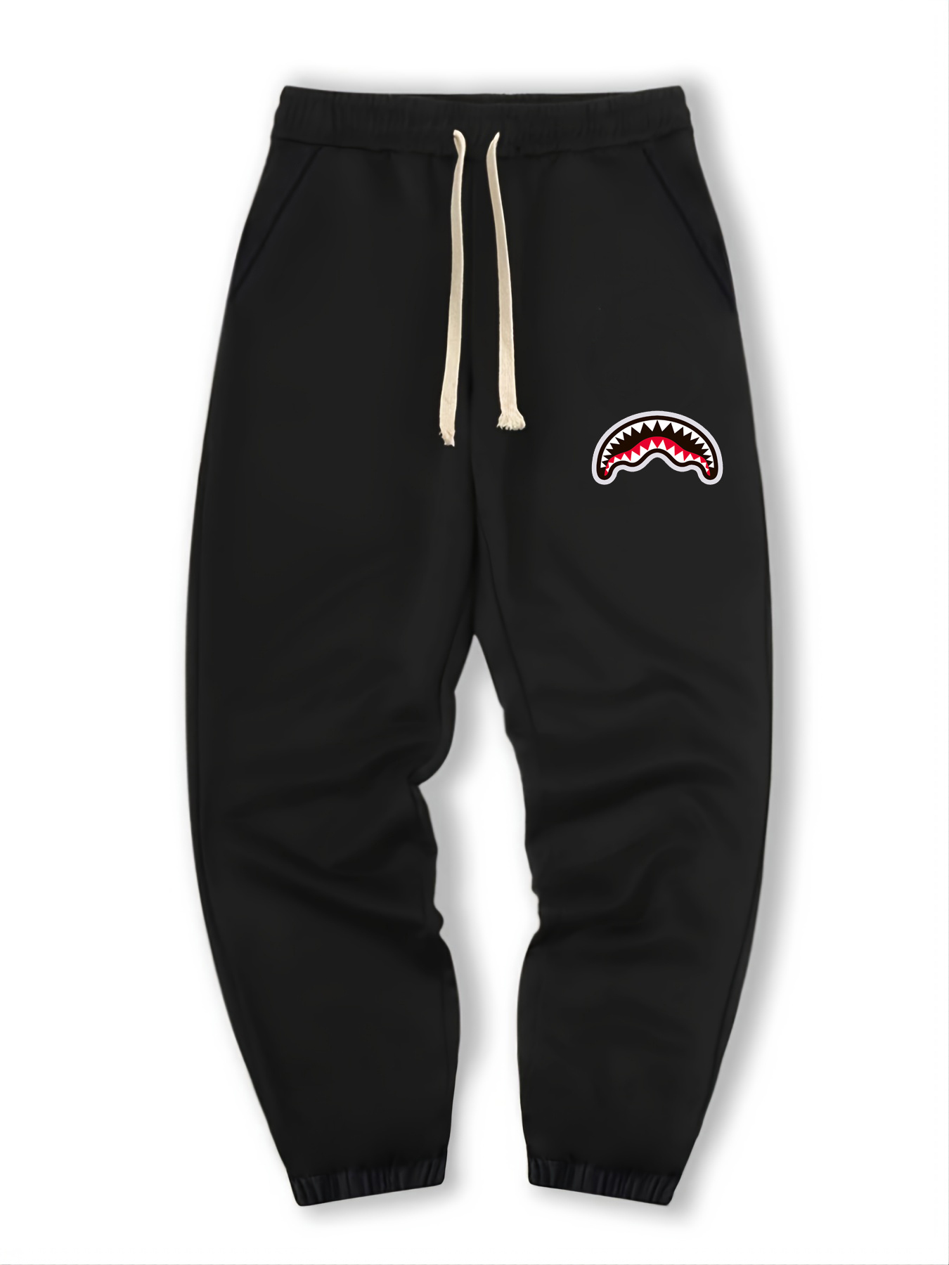 Shark Mouth Print Men's Drawstring Pocket Sweatpants