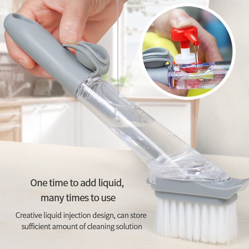 Long Handle Dish Brush Liquid Soap Dispenser Cleaner Dish