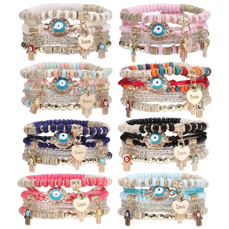 Candy Color Beaded Bracelet Kit Smooth Round Beads Minimalist Elegant Hand Jewelry, Jewels Set 4 Pcs,Braclets,Temu