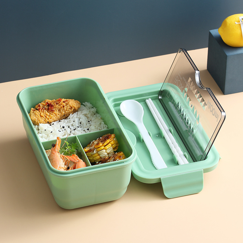 1400ML Compartment Lunch Box Plastic Double Layer Food Storage Containers  Reusable Lunch Containers With Utensil for School Kids