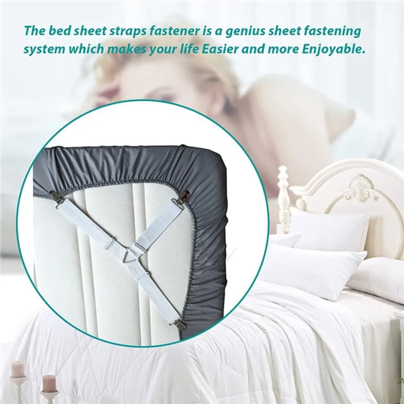 4PCS Adjustable Bed Sheet Gripper Corner Straps Clips Fastener