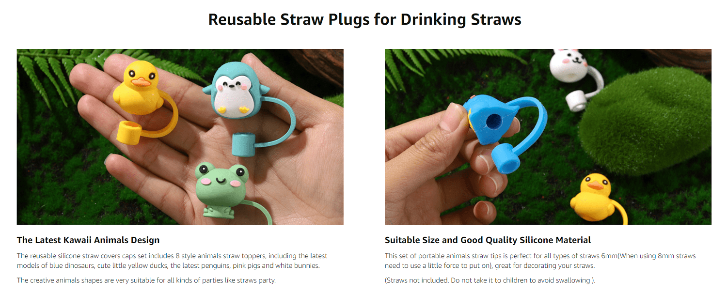 Cute Frog Straw Tips Cover,Silicone Animals Straw Cover,Cartoon Straw  Topper,Reusable Drinking Straw Cover,Dust Proof Straw Plugs for 6-8 mm  Straws