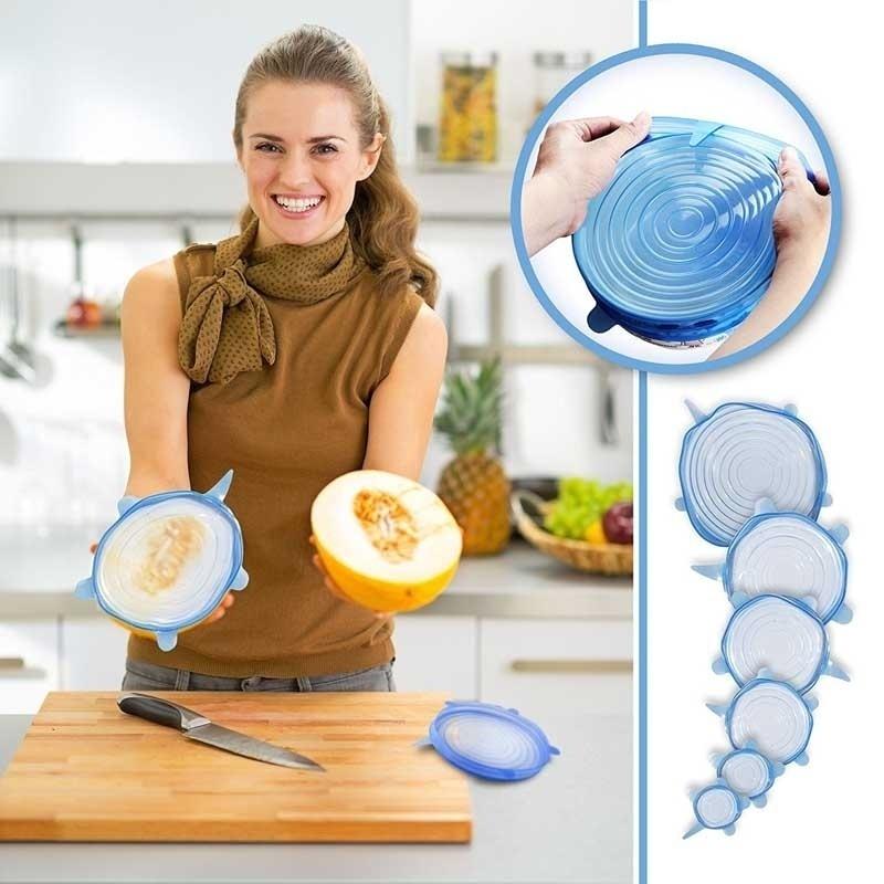 Tapas de silicona adaptables para alimentos, cubiertas elásticas