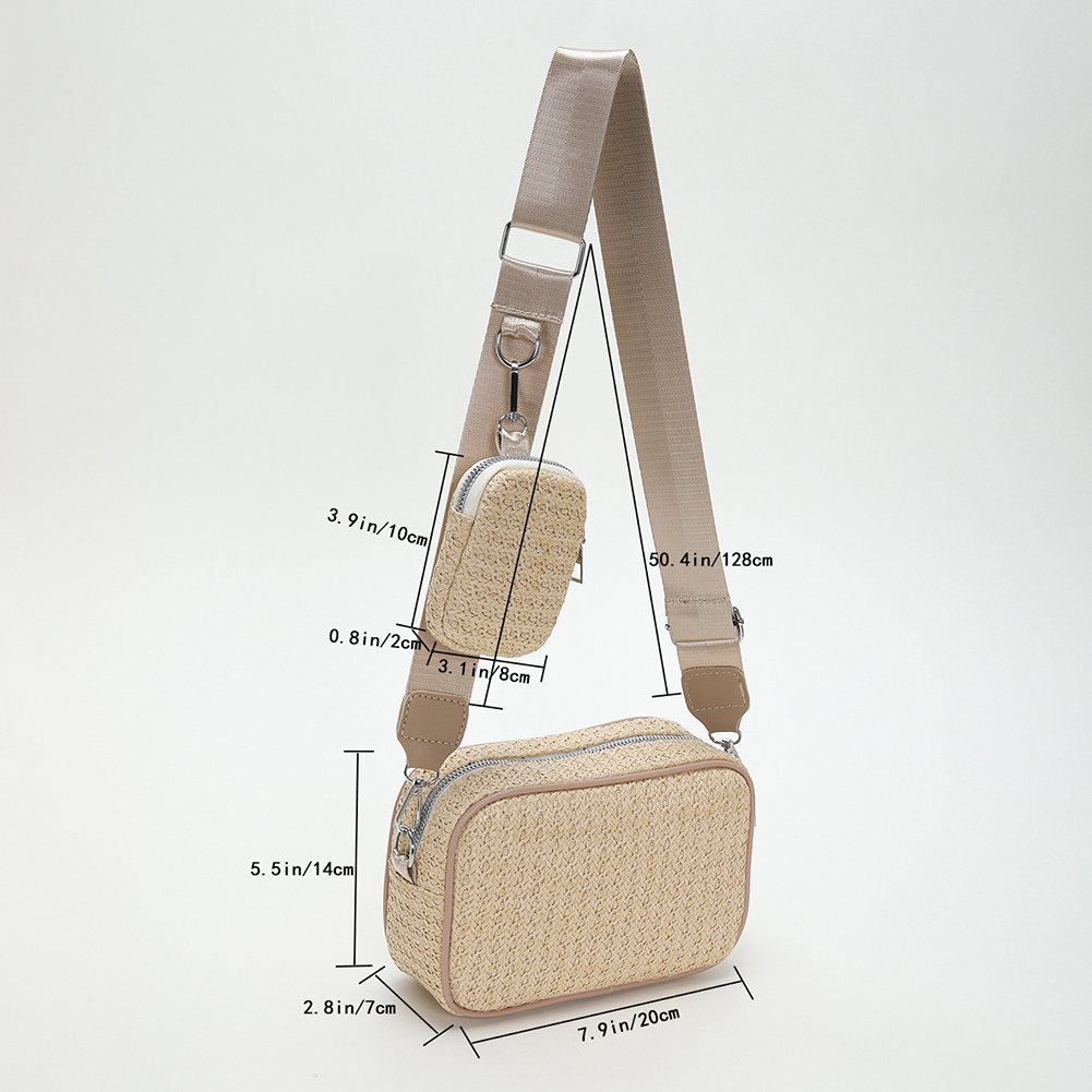 Woven Straw Rectangle Shoulder Bag With Little Pouch, Zipper Slouchy Crossbody  Bag, Adjustable Wide Strap Shoulder Bag - Temu