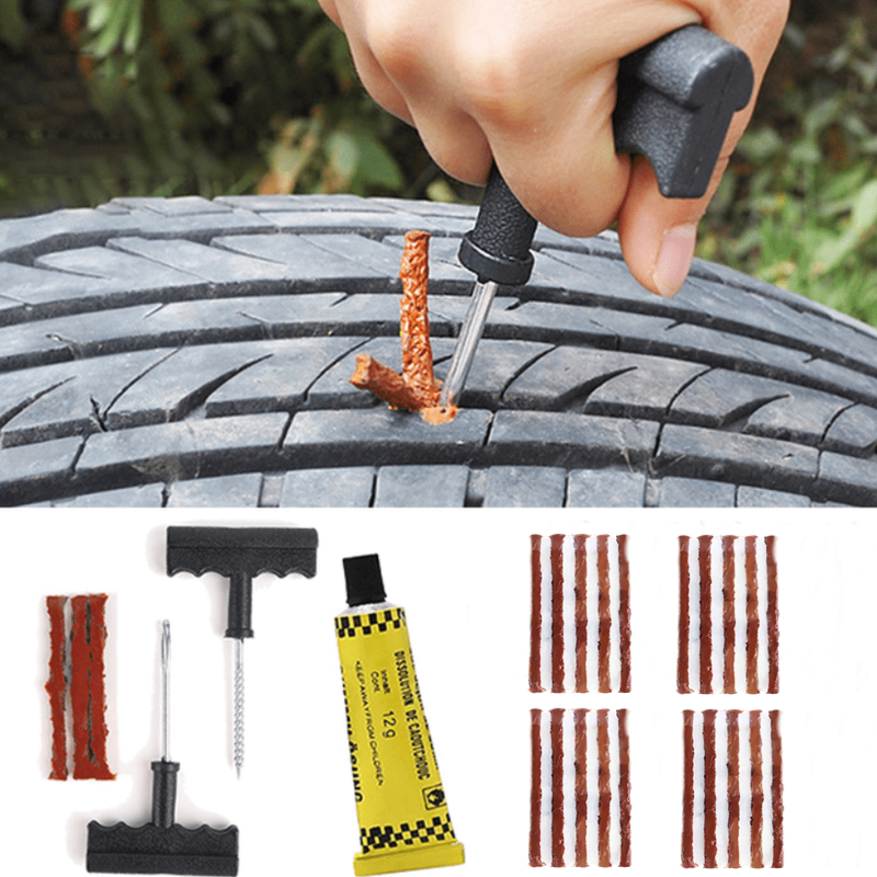 28pcs Ensemble d'outils de réparation de pneus de voiture avec des outils  de bandes de caoutchouc de colle pour kit de réparation rapide de pneus de