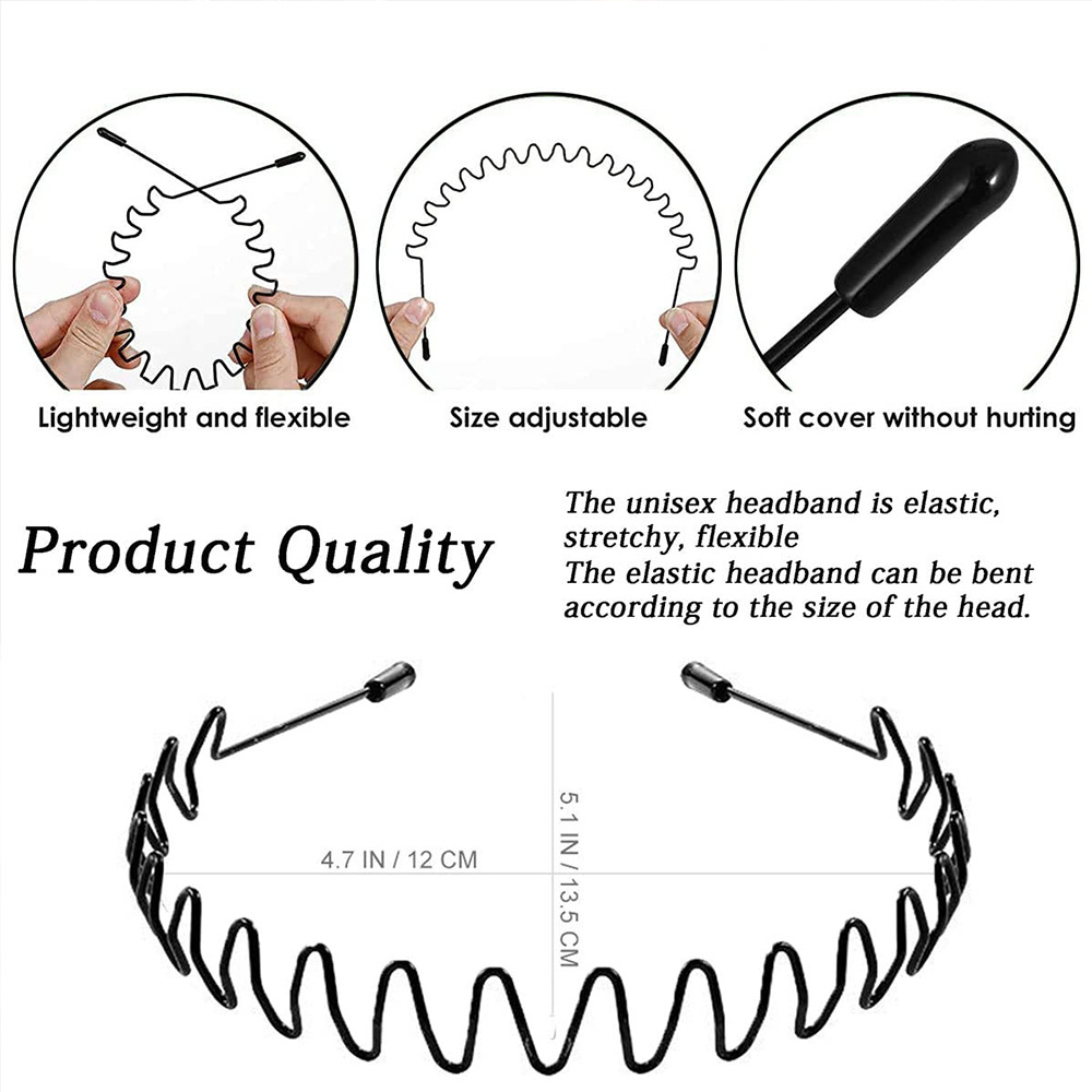 6 Pieces Metal Headbands Wavy Hairband Spring Hair Hoop Sports Fashion Hair  Bands Unisex Black Elastic Non Slip Simple Headwear Accessories