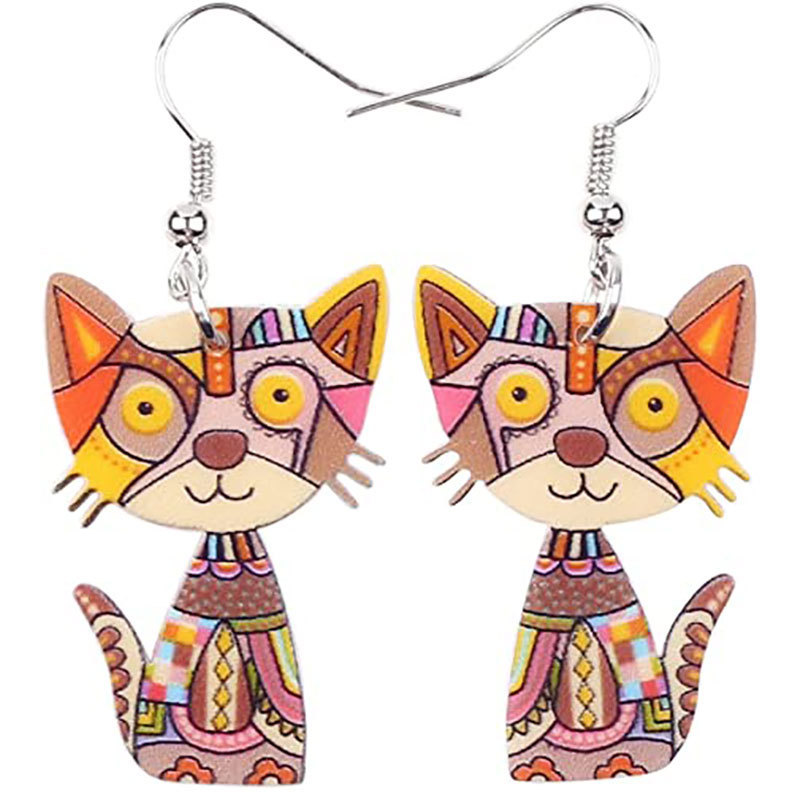 Multicolor Cat Pendant Dangle Earrings, Creative Gift