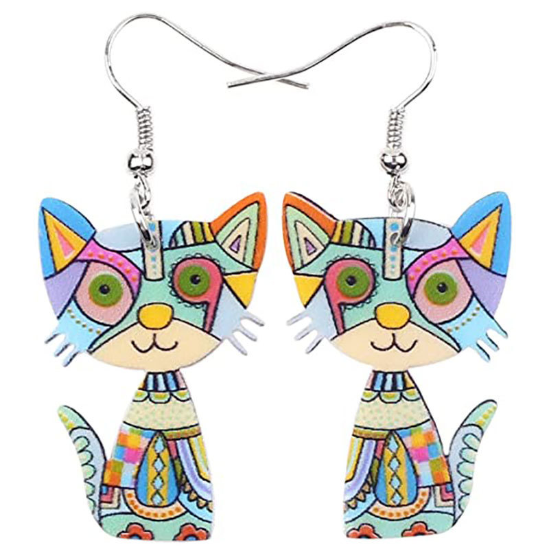 Multicolor Cat Pendant Dangle Earrings, Creative Gift