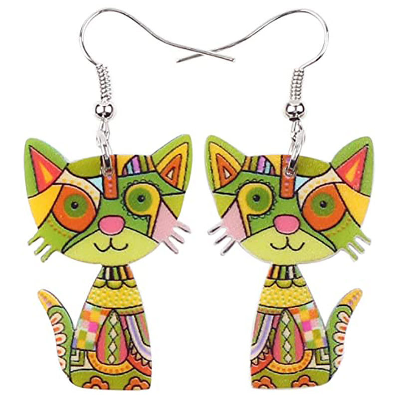 Multicolor Cat Pendant Dangle Earrings, Creative Gift