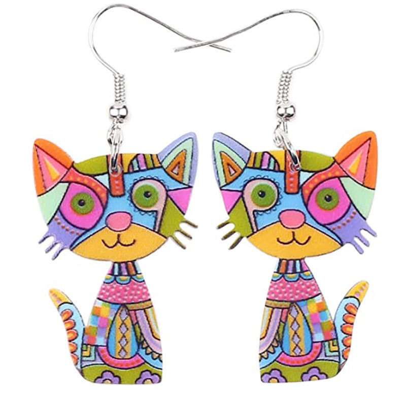Multicolor Cat Pendant Dangle Earrings, Creative Gift