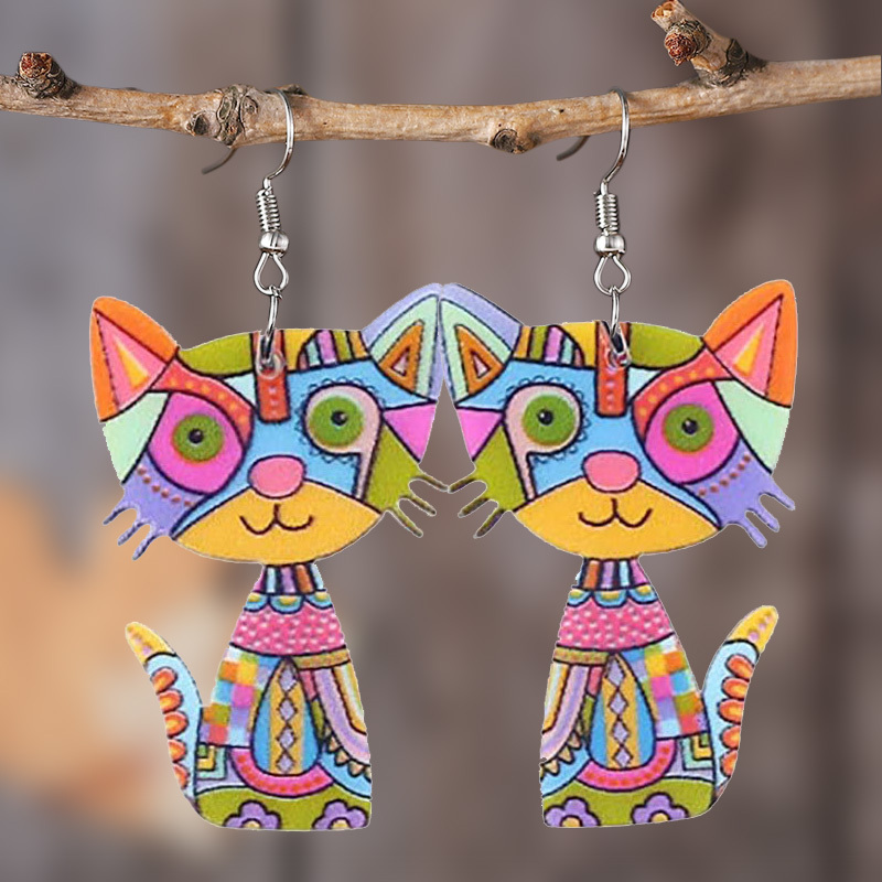 Multicolor Cat Pendant Dangle Earrings, Creative Gift