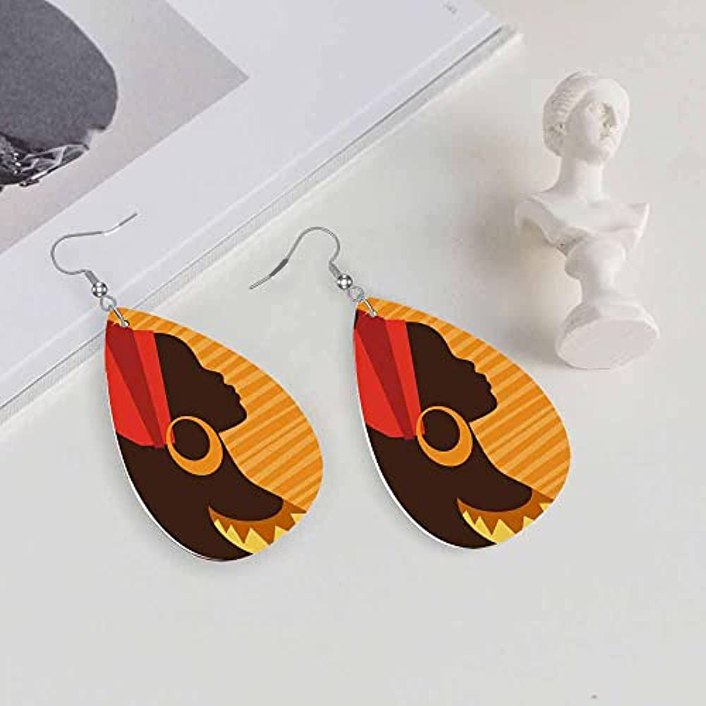 african girl silhouette pu leather earrings red hat female characteristics gifts for women girls 2