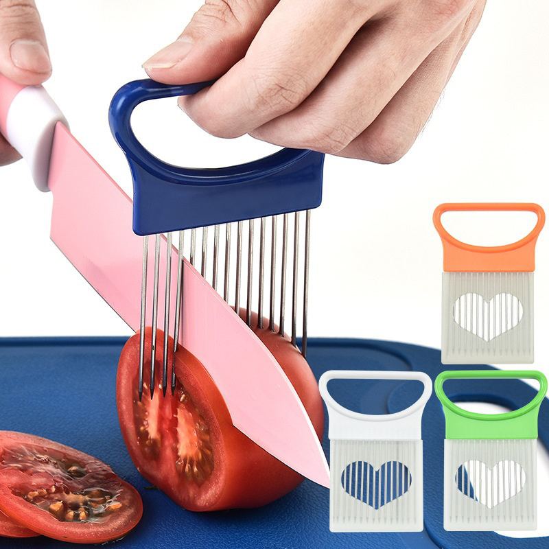 Stainless Steel Onion Needle Loose Meat Needle Lemon Slicer Cucumber Potato  Fruit Vegetable Fixer Multifunction Stainless Steel Plastic Handle - Temu