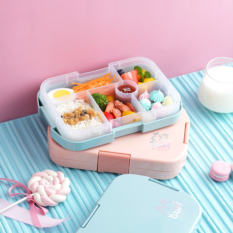 1pc Double Layered, Portable Pp Lunch Box With Cutlery Set (fork & Spoon),  Simple Letter Pattern For Office, Work, School