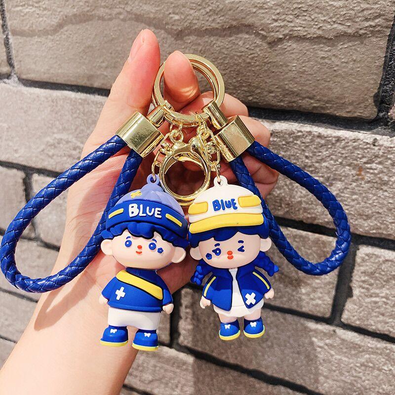 Fashion Cartoon Animal Charm Key Ring Trend Sleeping Fisherman Hat Bear  Doll Keychains Couple Bag Car Pendant Key Chain Gifts