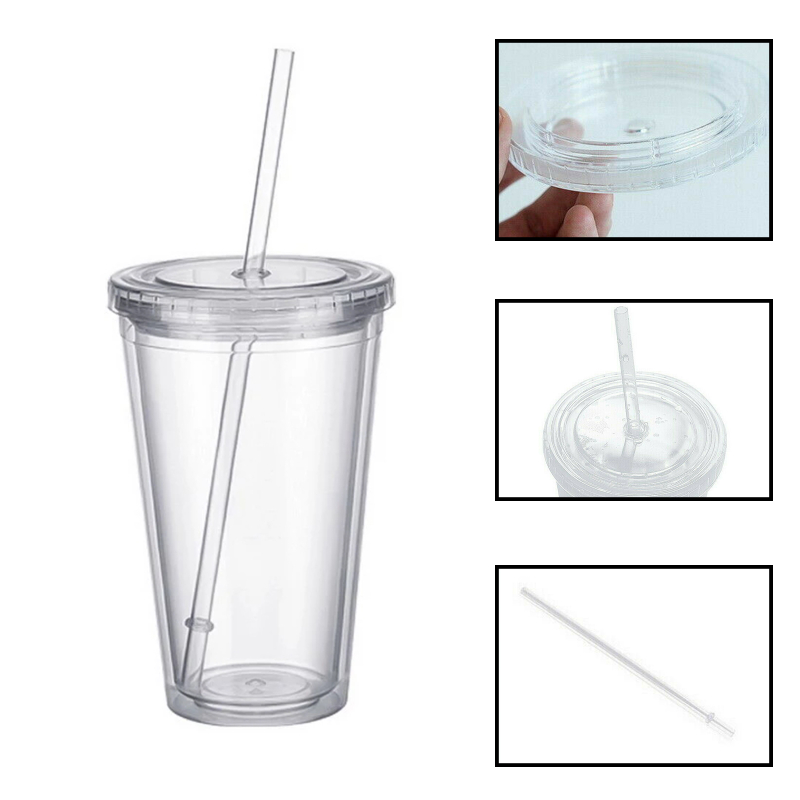 Reusable Iced Coffee Cup With Lid And Straw,Double Wall Clear