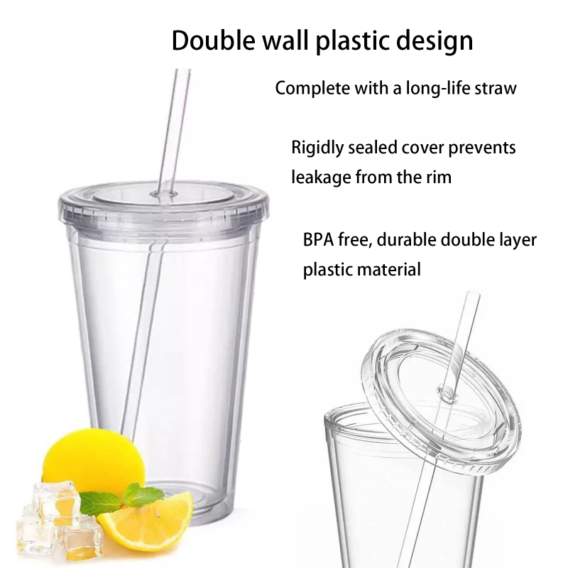 20oz Milk Tumbler with Dome Lids Double Wall Plastic Drink Cups With Straw  Reusable Clear Water