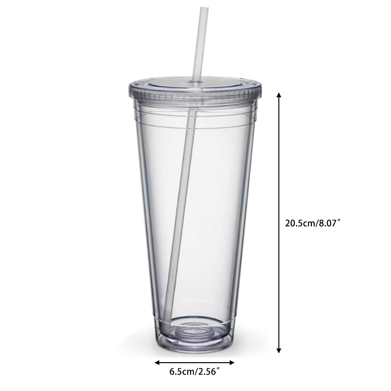TCJJ Straw Cup With Lid Double-layer Reusable Drinking Cup Plastic Tumbler  Transparent Tea Fruit Coffee