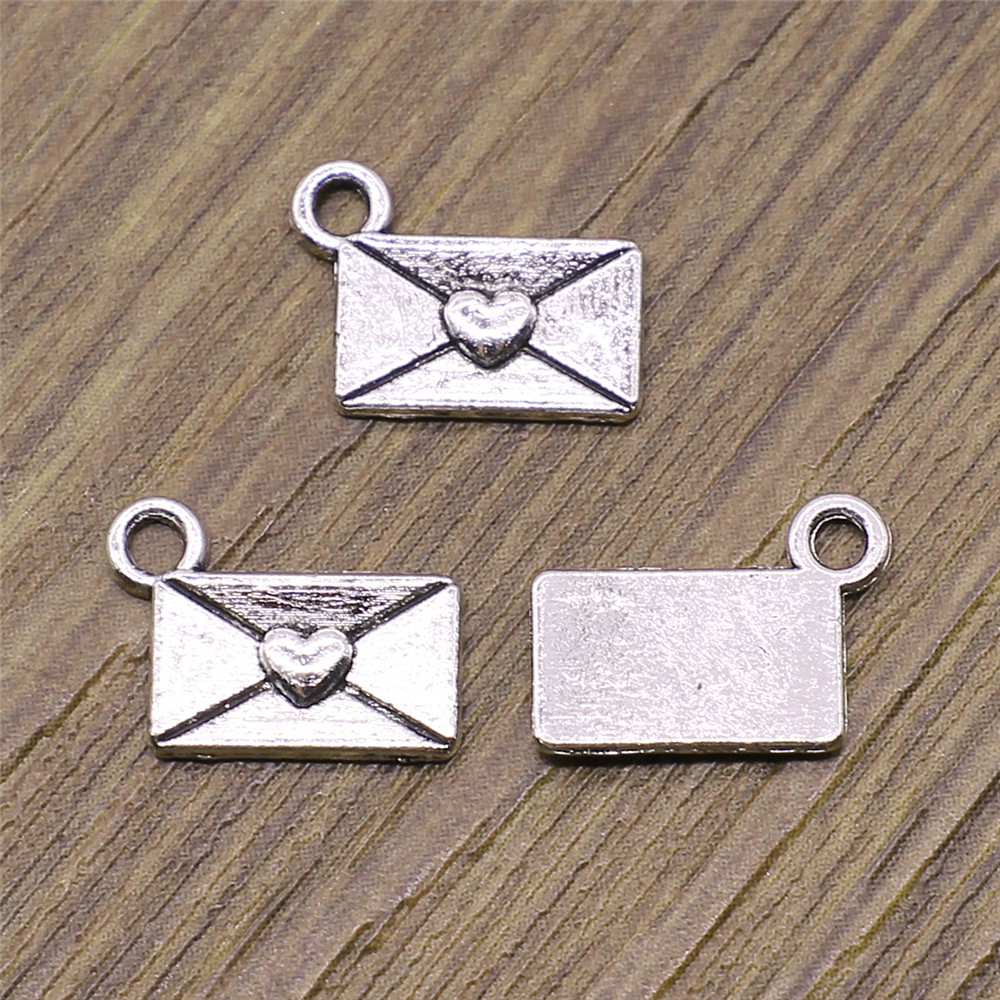 15 Metal Made With Love Heart Charms Antique Silver Tone