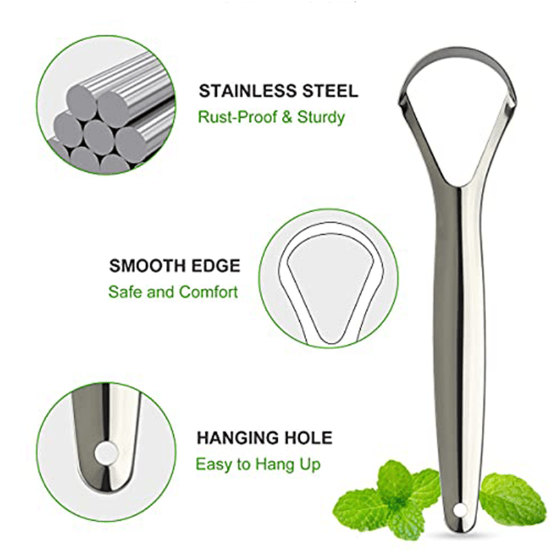 Stainless Steel Tongue Scrapers - Set of 4 - Reduce Bad Breath and
