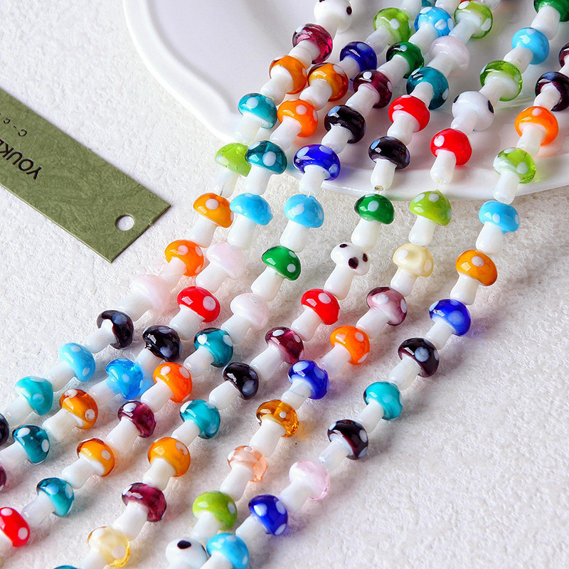 Mushroom Beads - Glass Lampwork - single color lot of 6 or multicolor set  -fungi-blue, brown, green, orange, purple, red, white, yellow