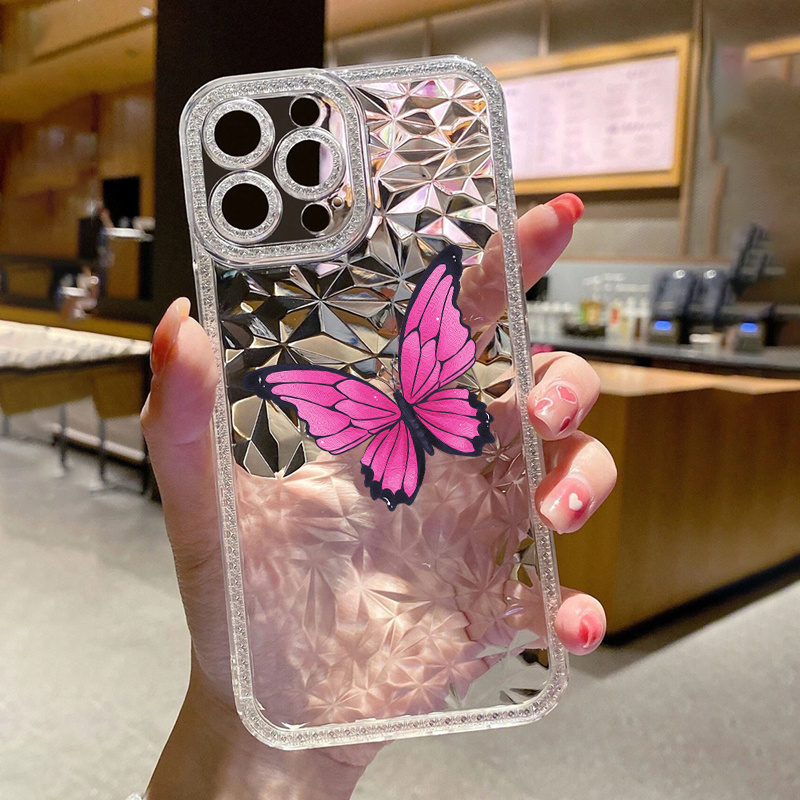 For iPhone 15 Pro Max 14 Plus 13 12 Bling Glitter Clear Butterfly TPU Case  Cover