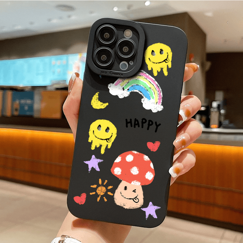 Cute Smile Rainbow Pattern Phone Case For iPhone 13 11 12 14 Pro Max XS XR  X Plus Hard Cover Protector Coque With Volume Button