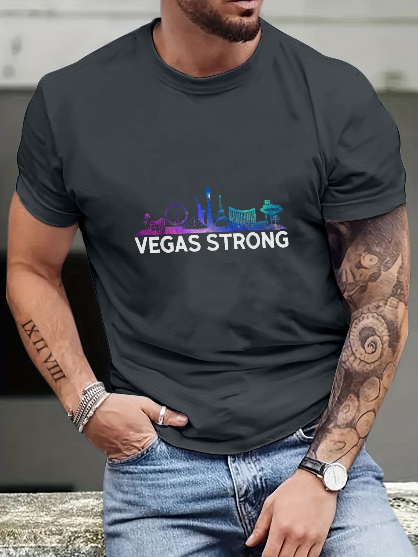 flicker Piping Såkaldte Plus Size Mens Creative Vegas Strong Graphic T Shirt Comfy Elastic Tees For  Summer Mens Clothing - Men's Big & Tall - Temu United Kingdom