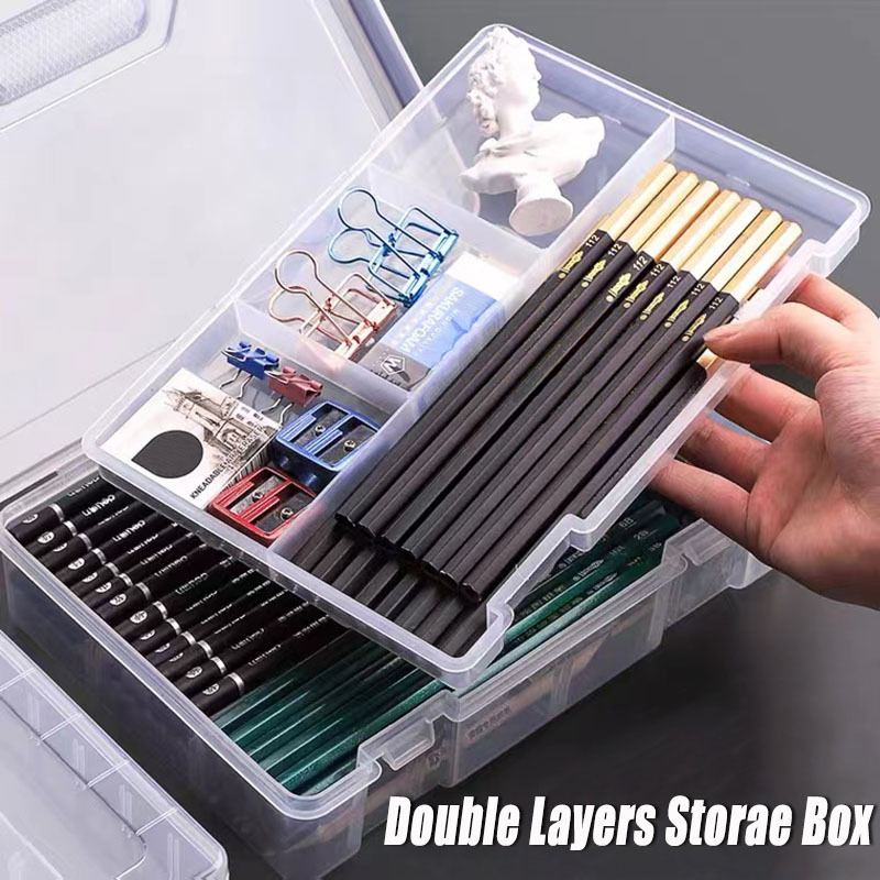 Double Deck Storage Box School Office Supplies Pens Markers - Temu