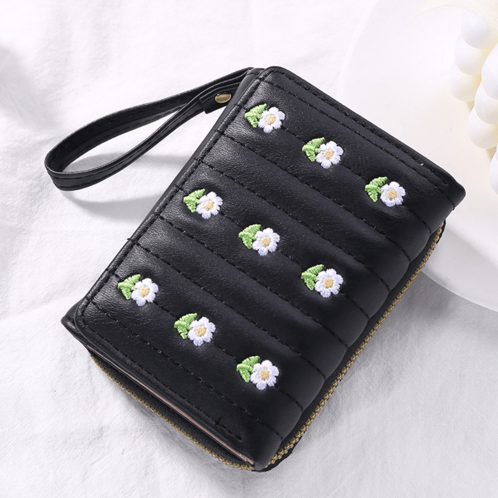 Flower Embroidery Short Wallet, Cute Bifold Coin Purse, Women's Multi Card  Slots Card Holder - Temu