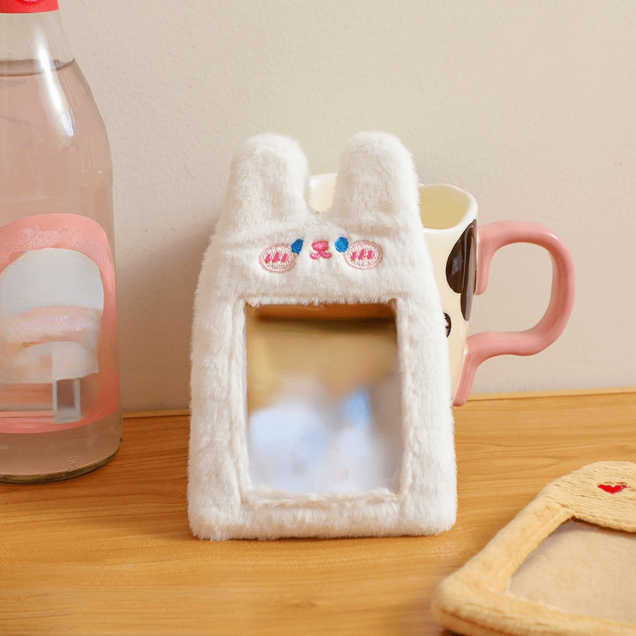 INS Plush Rabbit Photocard Holder with Keychain Cute Bear Credit ID Bank  Card Bag Idol Photo Protective Case Stationery