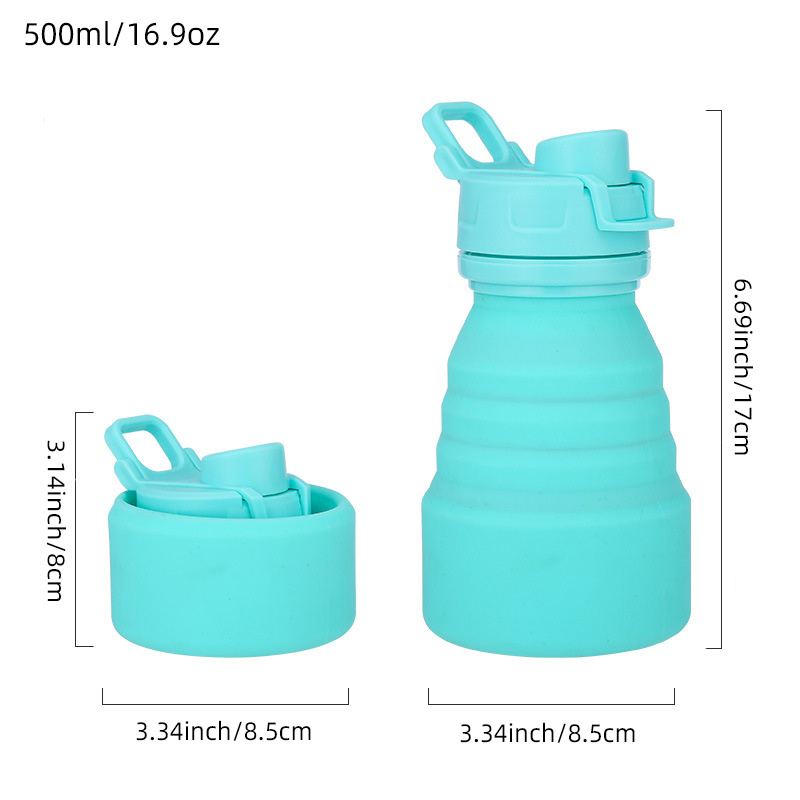 16oz Collapsible Silicone Water Bottle, Travel Sports Water Bottle