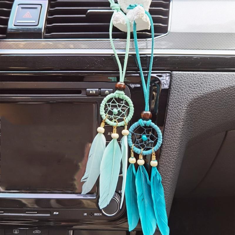 Dream Catcher for Car Rearview Mirror Hanging Handmade Dream Catcher Wooden  Beads Nature Feather Small Car Charms Pendant Accessories 
