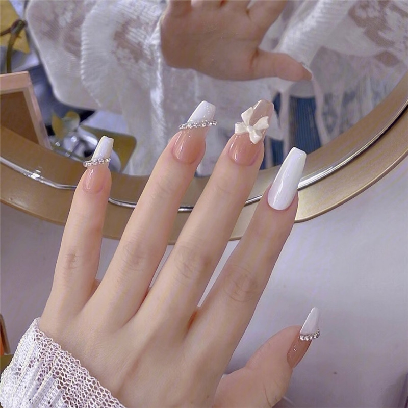 Künstliche Nägel Mit Strass – Sarg/Ballerina-Form, 24 Stück, Mit Nagelkleber Und Feile, Glänzend, Wiederverwendbar