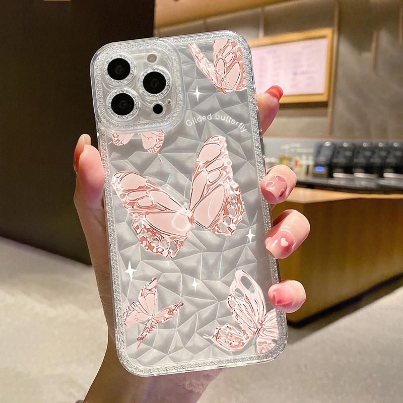 

Butterflies Bling Transparent Silicon Phone Case For Iphone 15/14/13/12/11 Pro Max/se 2020/x/xr/xs/8/7 Plus, For Men And Women Girls Boys Nice Gift