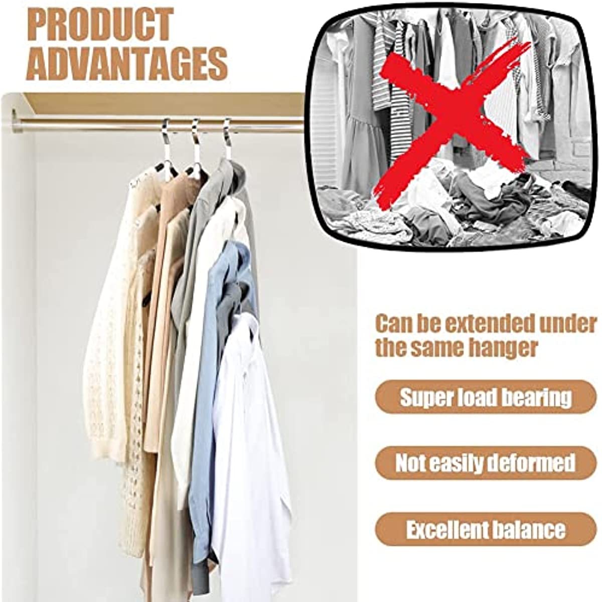 Space Saving Hanger Hooks Clothes Hanger Connector Hooks AS-SEEN-ON-TV,  18PCS Triangle Hooks for Saving Closet Space Closet Organizers Space Savers
