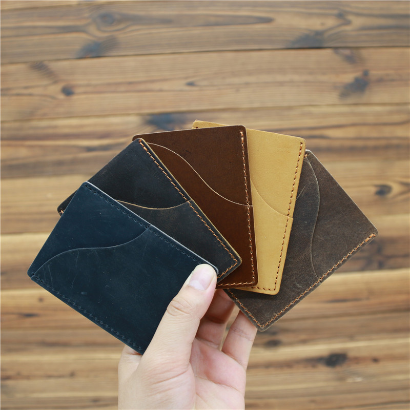 Ultra Slim Genuine Leather Card Holder Wallet For Men Thin Folding