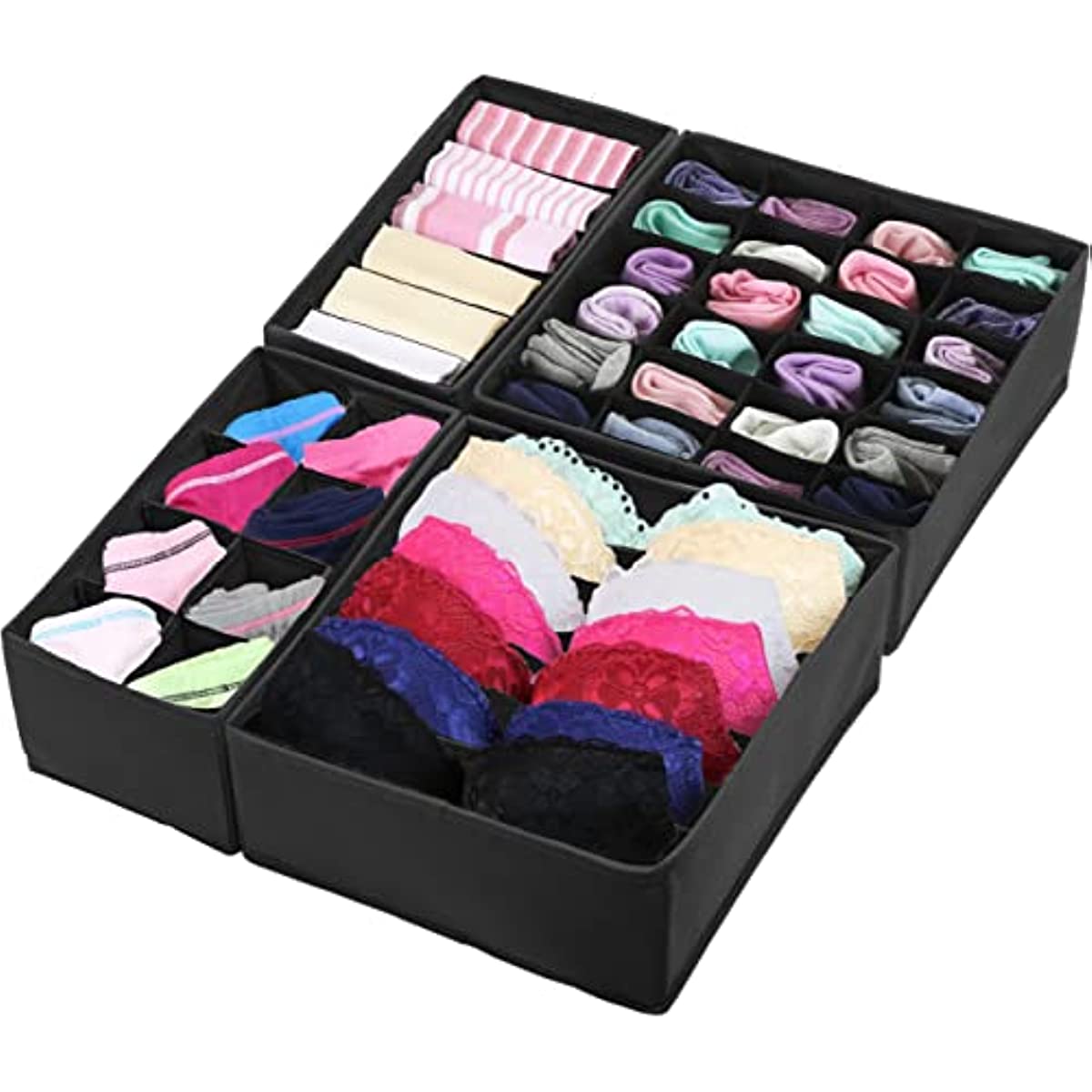 Organizador de cajones para ropa interior, calcetines, sujetadores,  corbatas, cinturones, 2 paquetes, 16 celdas + 24 celdas