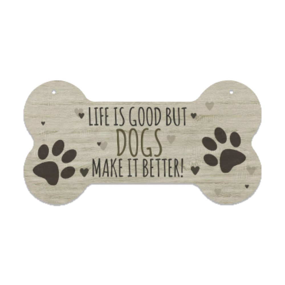 1pc, Bone Shaped Wooden Sign, Wood Hanging Front Door Plate Wall Art  Plaques Decor For Home Porch Pet Lover Gift, 3.9x7.8inches, Life Is Good  But Dog