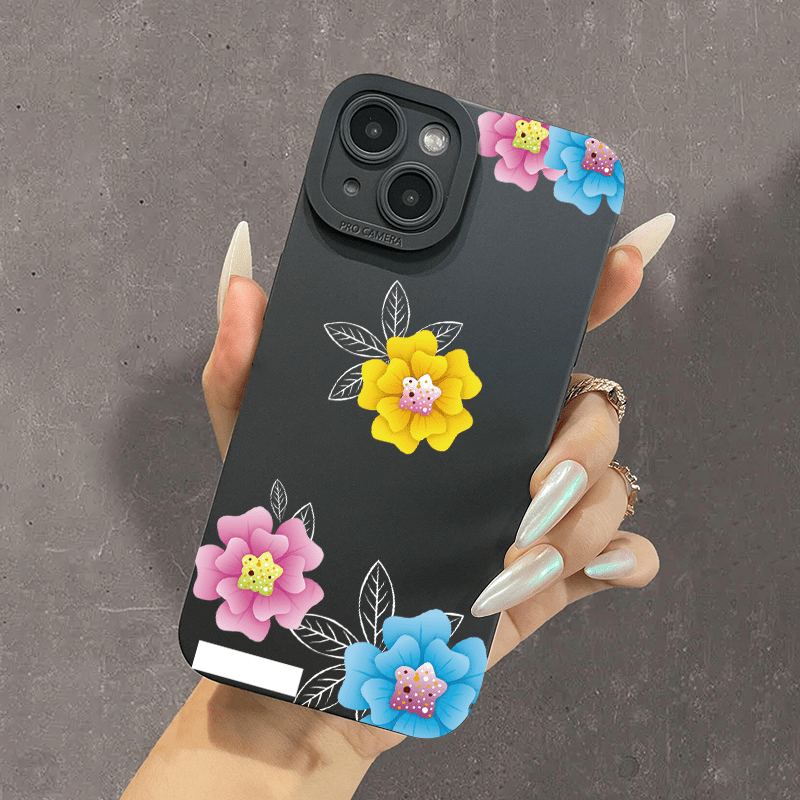 Th8303 Five Flowers Pattern Print Silicone Protective Phone Temu New