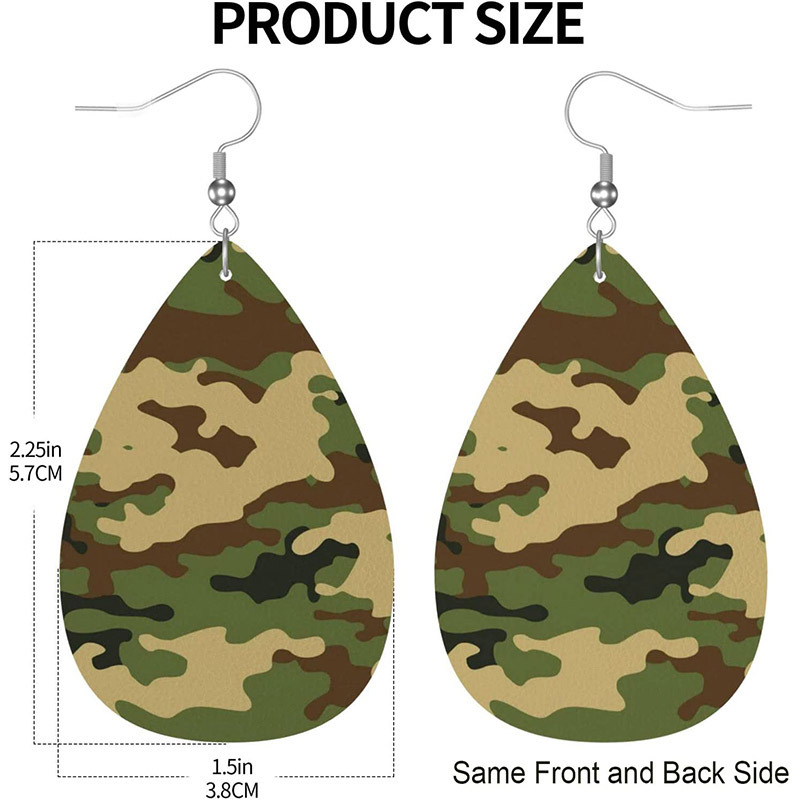 Camouflage Pattern Teardrop Dangle Earrings Ethnic Simple Style PU Leather  Trendy Gift For Women Girls