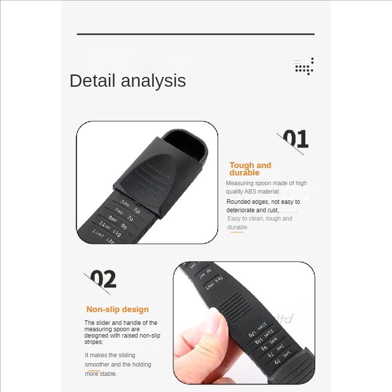 Adjustable Sliding Measuring Spoon With Scale At Both Ends, Nine