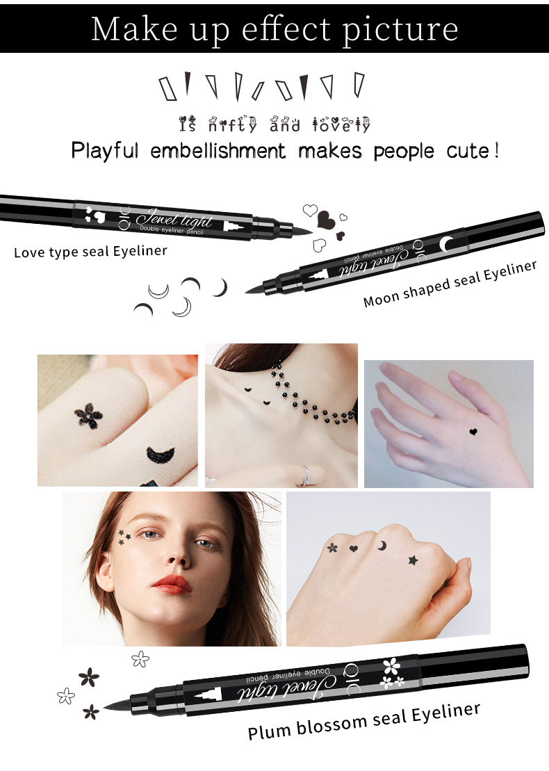 8 style eyeliner pen with eye makeup stamp waterproof double ended long lasting heart pentagram moon flower shaped eyeliner stamp details 12
