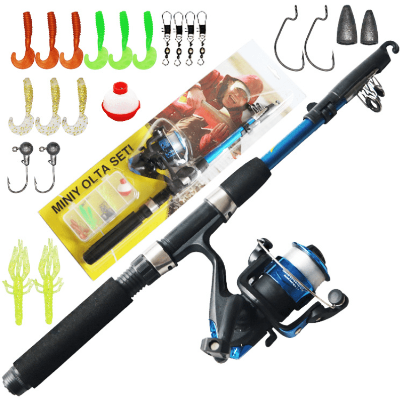 24pcs Kids Fishing Kit - Telescopic Rods, Spinning Reels & Tackle - Perfect  for Saltwater Fishing!