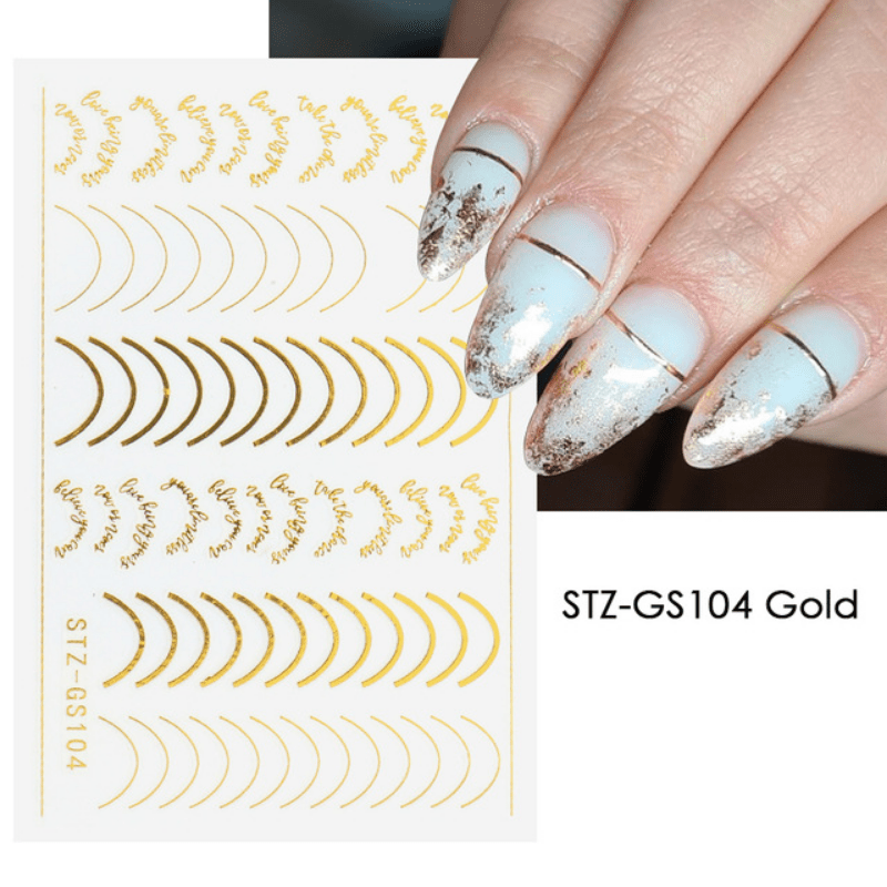 3D Gold Silver White Black Star Nail Art Stickers Geometry Transfer Nail  Decals