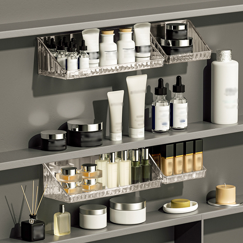 1pc Wall Mounted Storage Rack: Transparent Plastic Shelves for Lipstick,  Cosmetics, and More - Punch-Free Bathroom Accessories