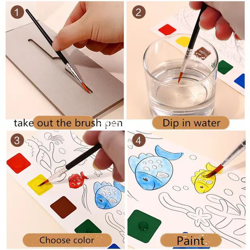 Watercolor Painting Book With Brush Watercolor Paint - Temu