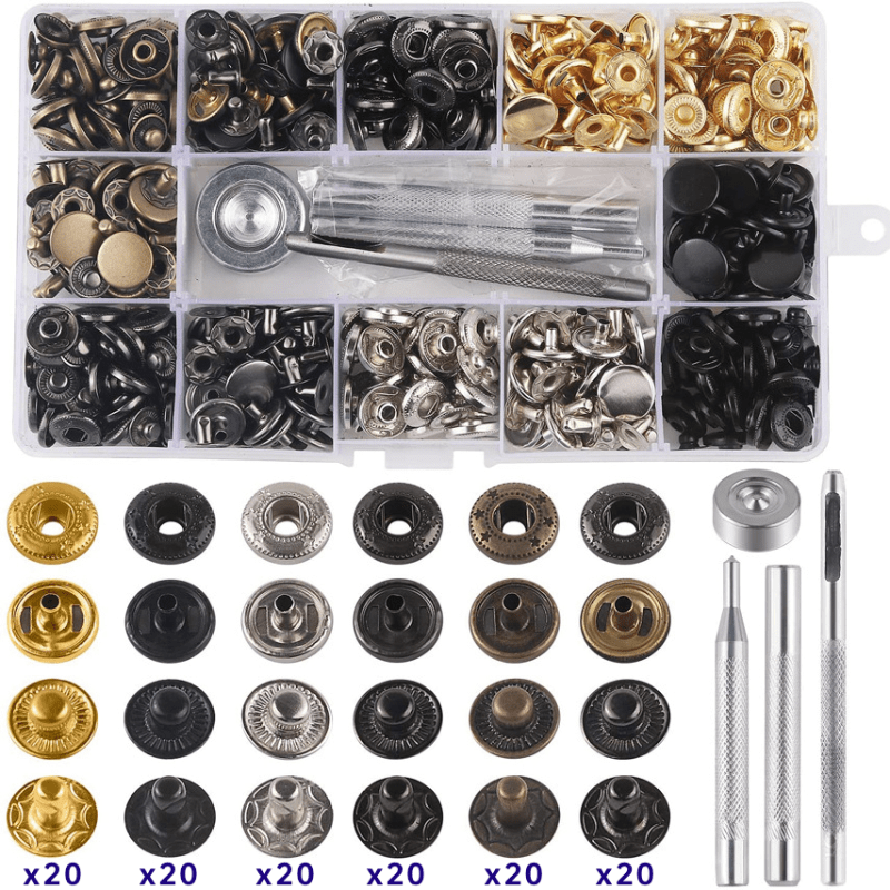 120/240Pcs Leather Snap Fasteners Kit Metal 12.5mm Button Snaps Press Studs