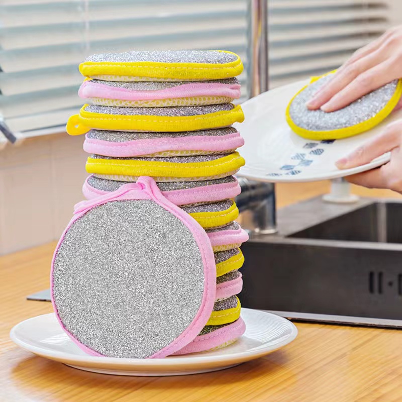 Double Side Dishwashing Sponge,multi-purpose Kitchen Sponge Scrubber, Round  Pan Pot Dish Wash Sponges, Reusable Household Cleaning Tools Kitchen - -  Temu