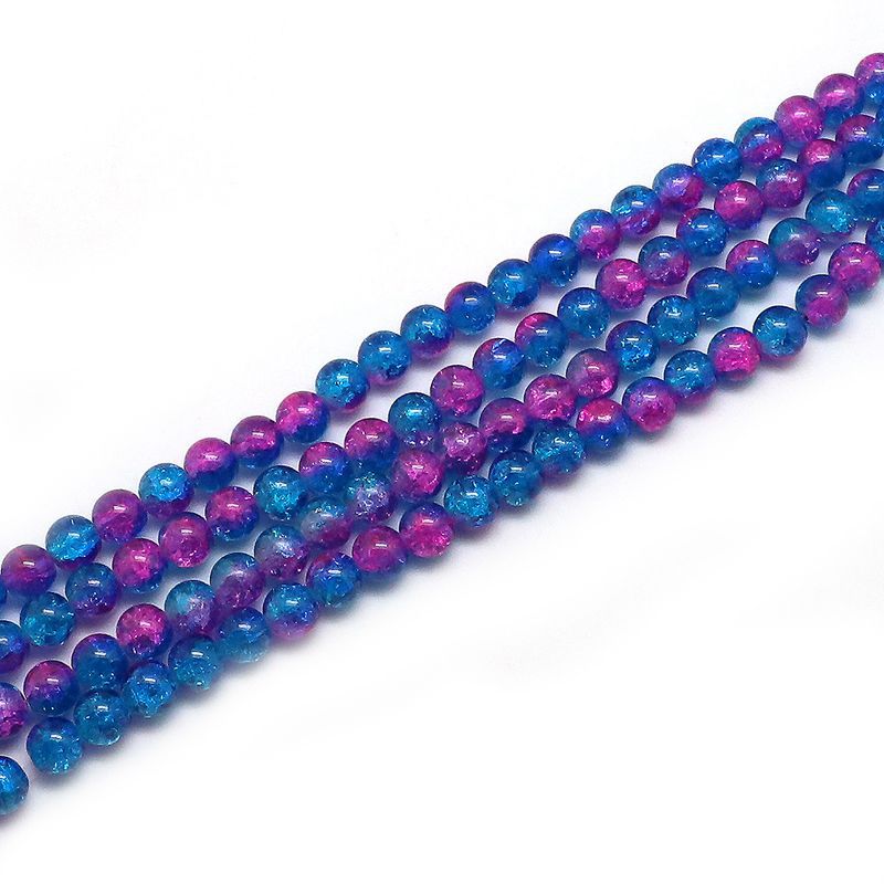 4mm Blue & Clear Round Glass Crackle Beads